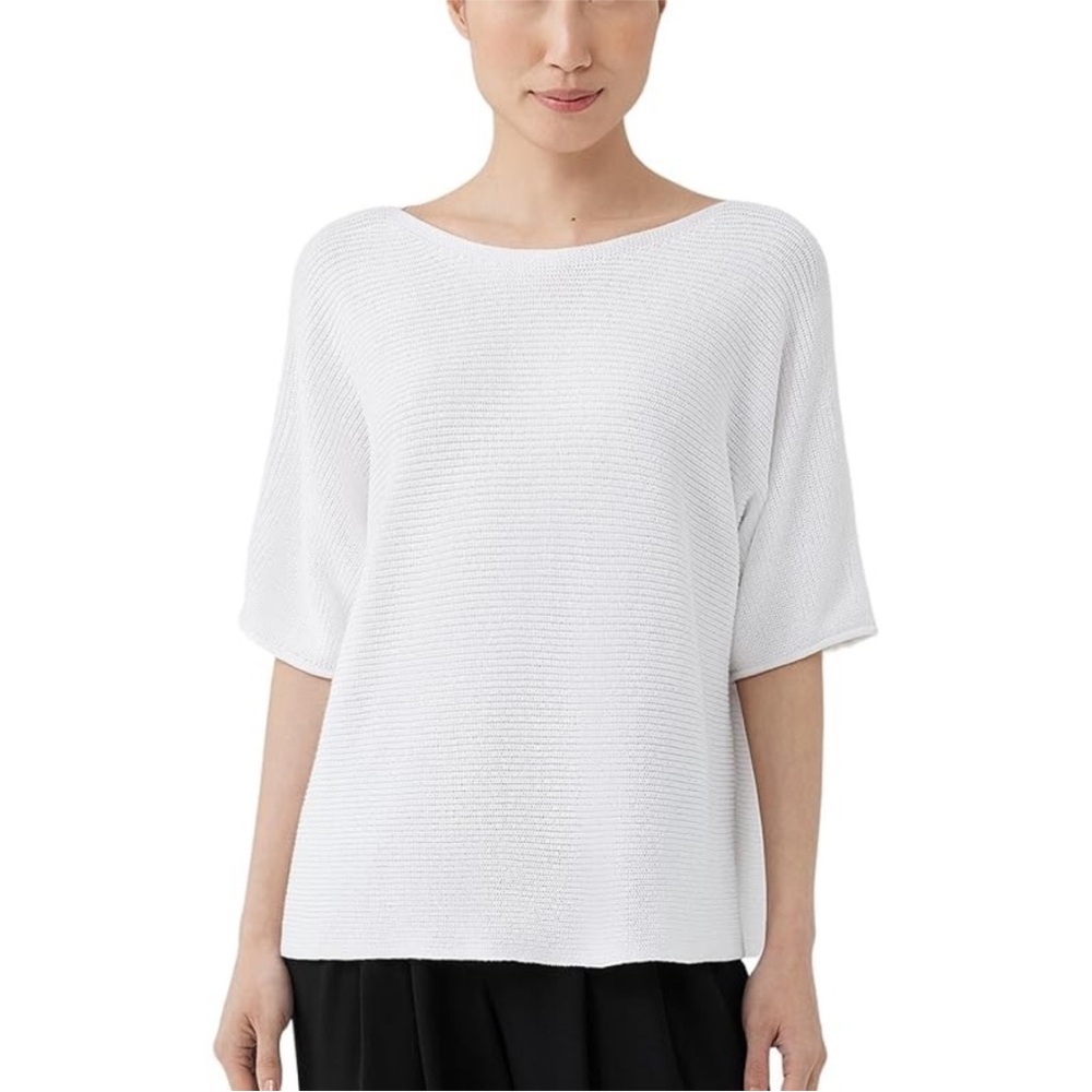 Eileen Fisher 100% organic linen 3/4 sleeve white sweater‎ open weave